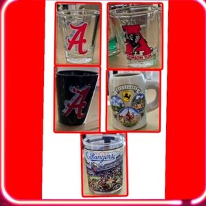 📣Set of 5🥃 Bama Crimson Tide🏈 Stuttgart Germany Mug Texas Rangers⚾ 📣AS IT